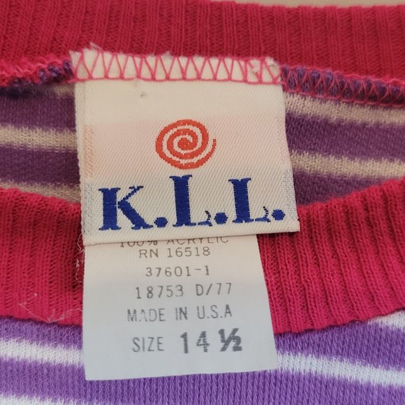 Vintage Girls Dress KLL Purple Stripe Size 14.5 Acrylic Drop Waist Small Women - Picture 4 of 6